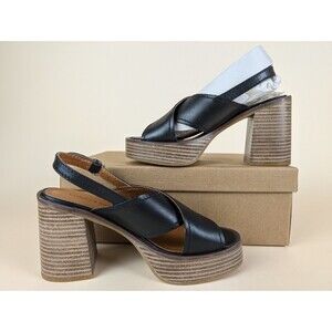 Lucky Brand Delmie Slingback Sandals Womens 5.5 Black Leather Heels Shoes NWB